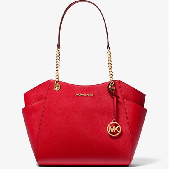 New Michael Kors Jet Set Large Saffiano Leather Shoulder Bag Bright Red - Picture 1 of 3